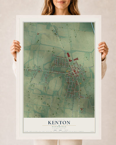 Map of Kenton, Tennessee, 24 x 36 inch print in a white wood frame