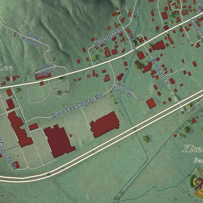 Second close-up of the map of Kimball, Tennessee print showing more streets and buildings