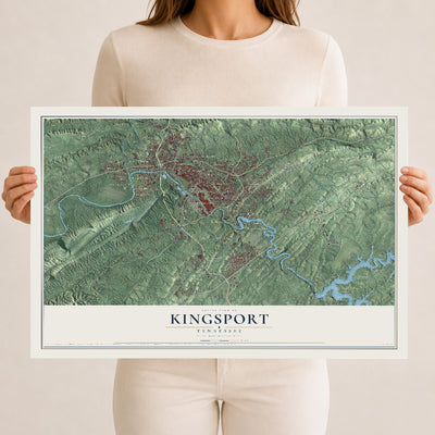 Map of Kingsport, Tennessee, 12 x 18 inch unframed archival matte print