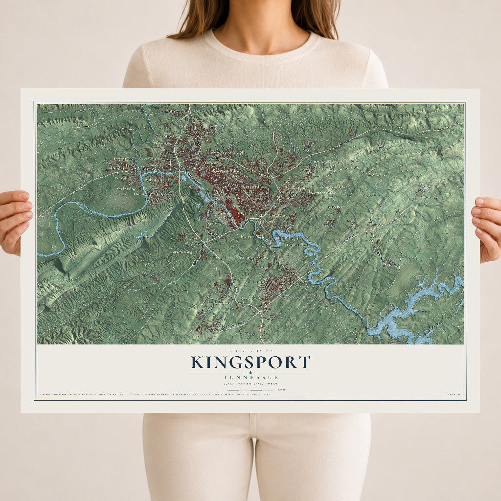 Map of Kingsport, Tennessee, 18 x 24 inch unframed archival matte print
