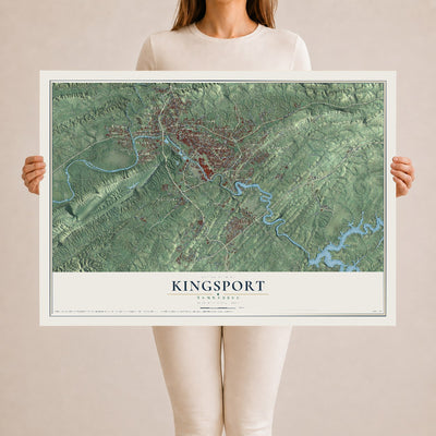 Map of Kingsport, Tennessee, 24 x 36 inch unframed archival matte print