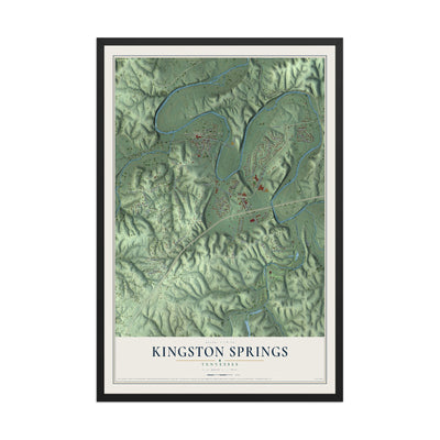 Map of Kingston Springs, Tennessee, 12 x 18 inch print in a black wood frame