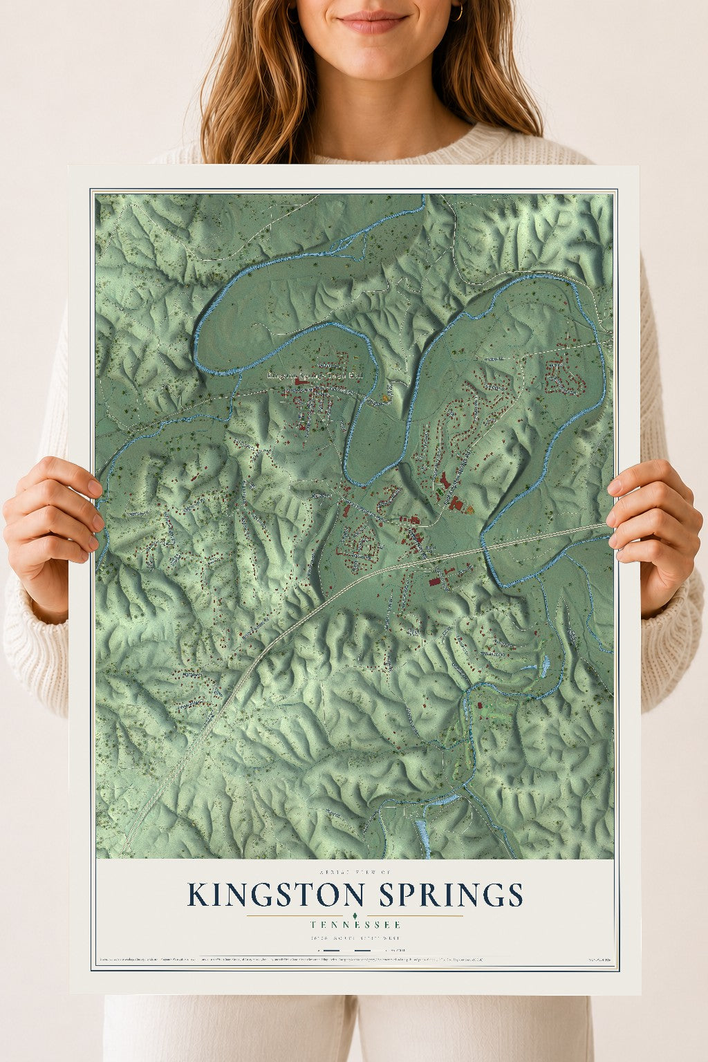 Map of Kingston Springs, Tennessee, 18 x 24 inch unframed archival matte print