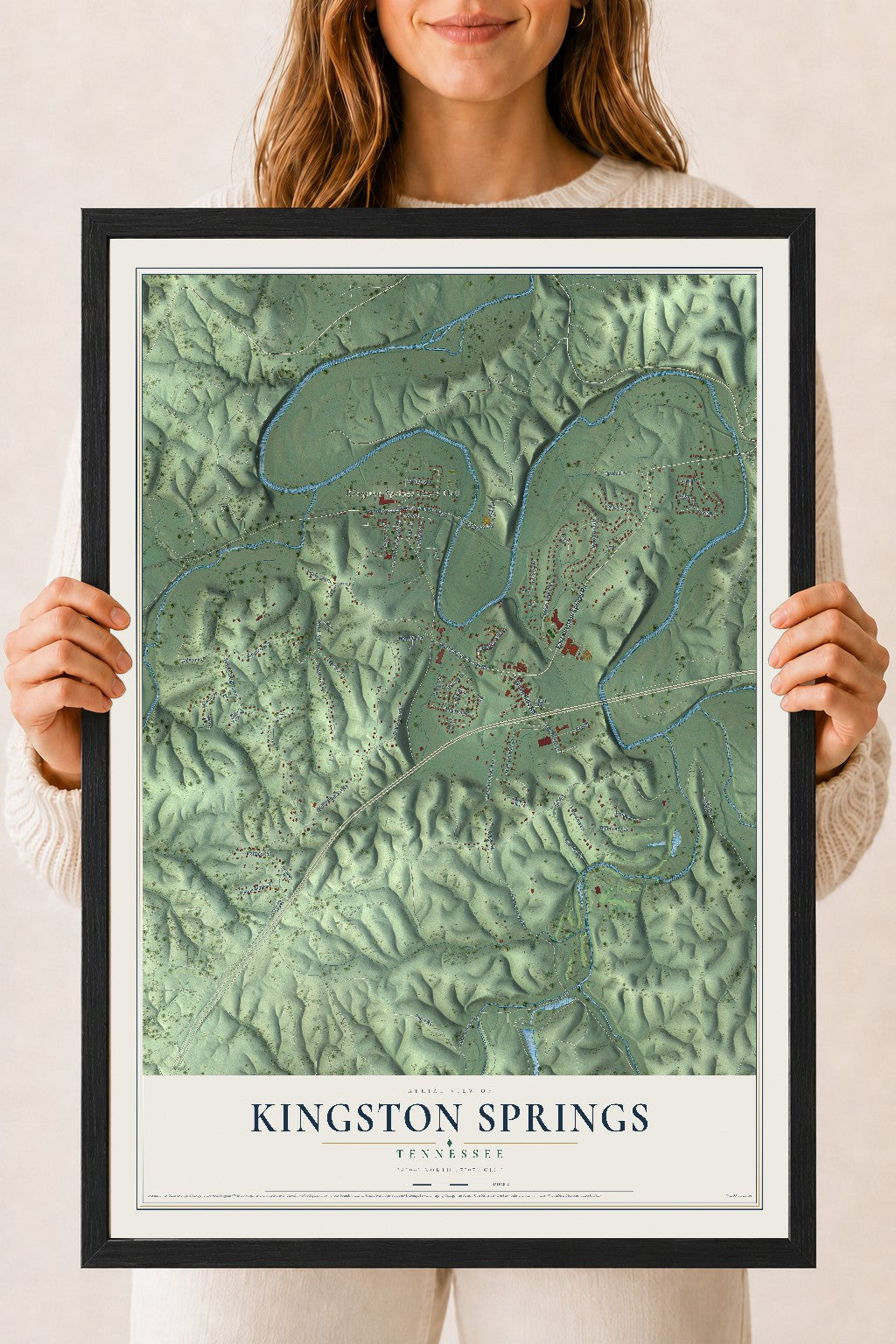 Map of Kingston Springs, Tennessee, 18 x 24 inch print in a black wood frame