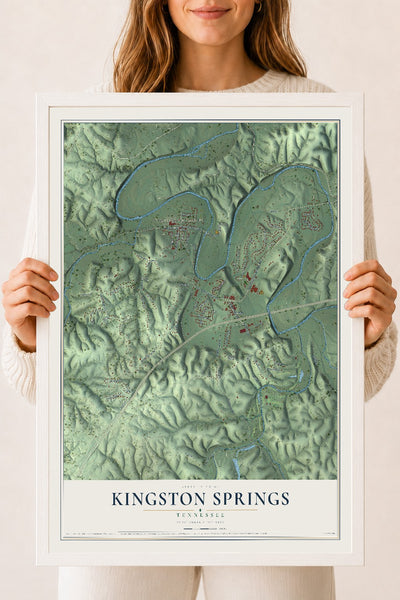 Map of Kingston Springs, Tennessee, 18 x 24 inch print in a white wood frame