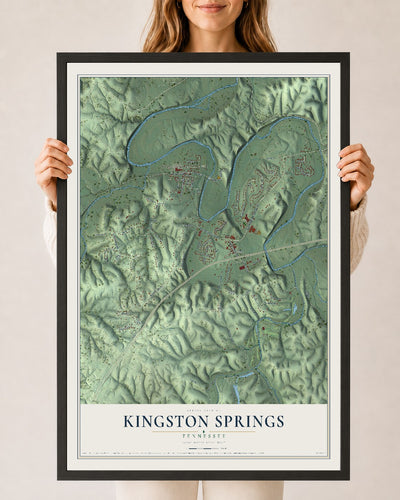 Map of Kingston Springs, Tennessee, 24 x 36 inch print in a black wood frame