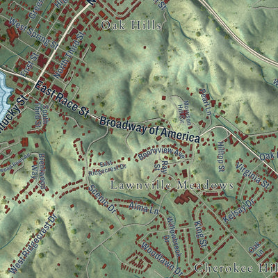 Close-up of the map of Kingston, Tennessee print showing street and building detail