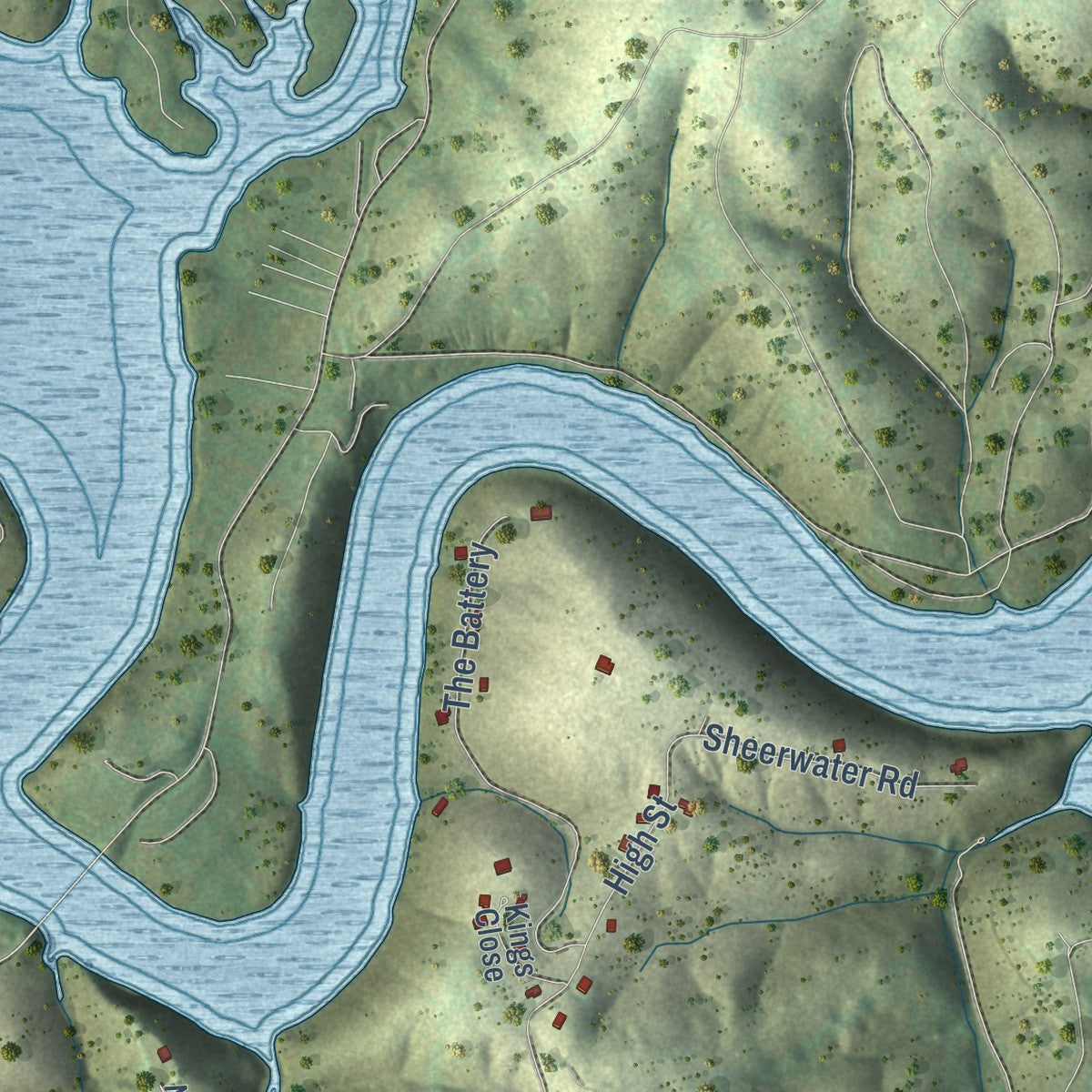 Second close-up of the map of Kingston, Tennessee print showing more streets and buildings