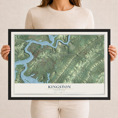 Map of Kingston, Tennessee, 12 x 18 inch print in a black wood frame
