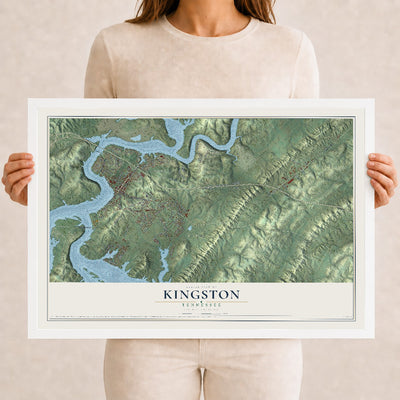 Map of Kingston, Tennessee, 12 x 18 inch print in a white wood frame