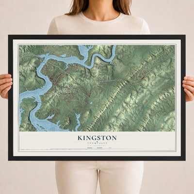Map of Kingston, Tennessee, 18 x 24 inch print in a black wood frame