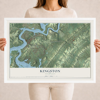 Map of Kingston, Tennessee, 18 x 24 inch print in a white wood frame