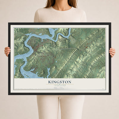 Map of Kingston, Tennessee, 24 x 36 inch print in a black wood frame
