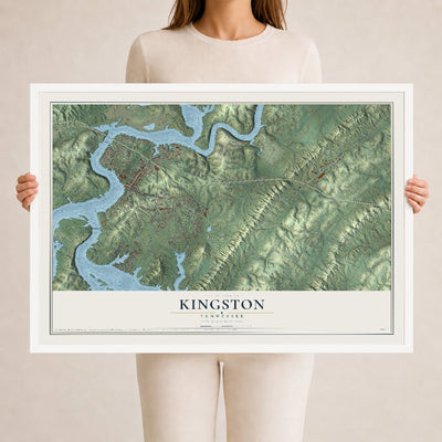 Map of Kingston, Tennessee, 24 x 36 inch print in a white wood frame