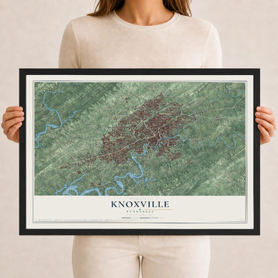 Map of Knoxville, Tennessee, 12 x 18 inch print in a black wood frame