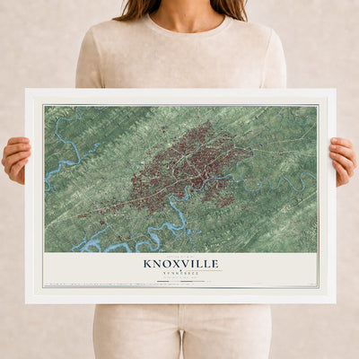 Map of Knoxville, Tennessee, 12 x 18 inch print in a white wood frame