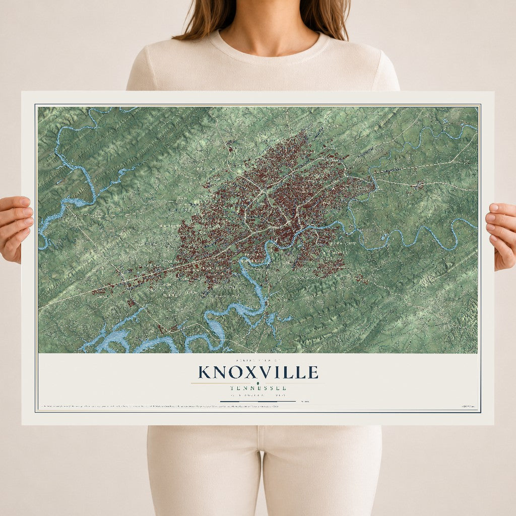 Map of Knoxville, Tennessee, 18 x 24 inch unframed archival matte print