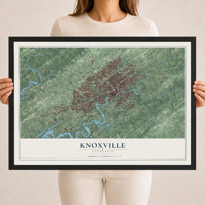 Map of Knoxville, Tennessee, 18 x 24 inch print in a black wood frame