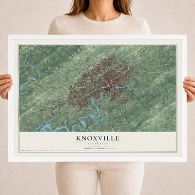 Map of Knoxville, Tennessee, 18 x 24 inch print in a white wood frame