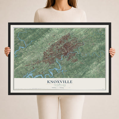 Map of Knoxville, Tennessee, 24 x 36 inch print in a black wood frame