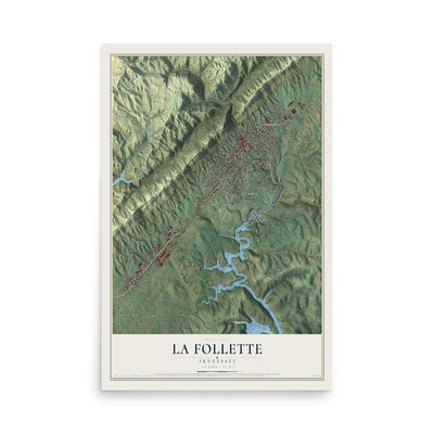 Map of La Follette, Tennessee, 12 x 18 inch unframed archival matte print