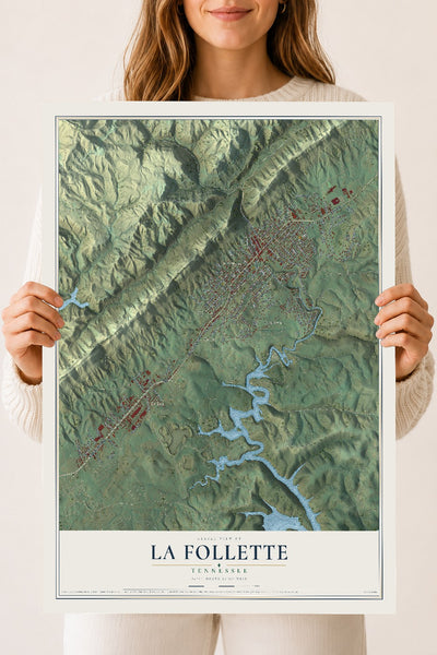 Map of La Follette, Tennessee, 18 x 24 inch unframed archival matte print