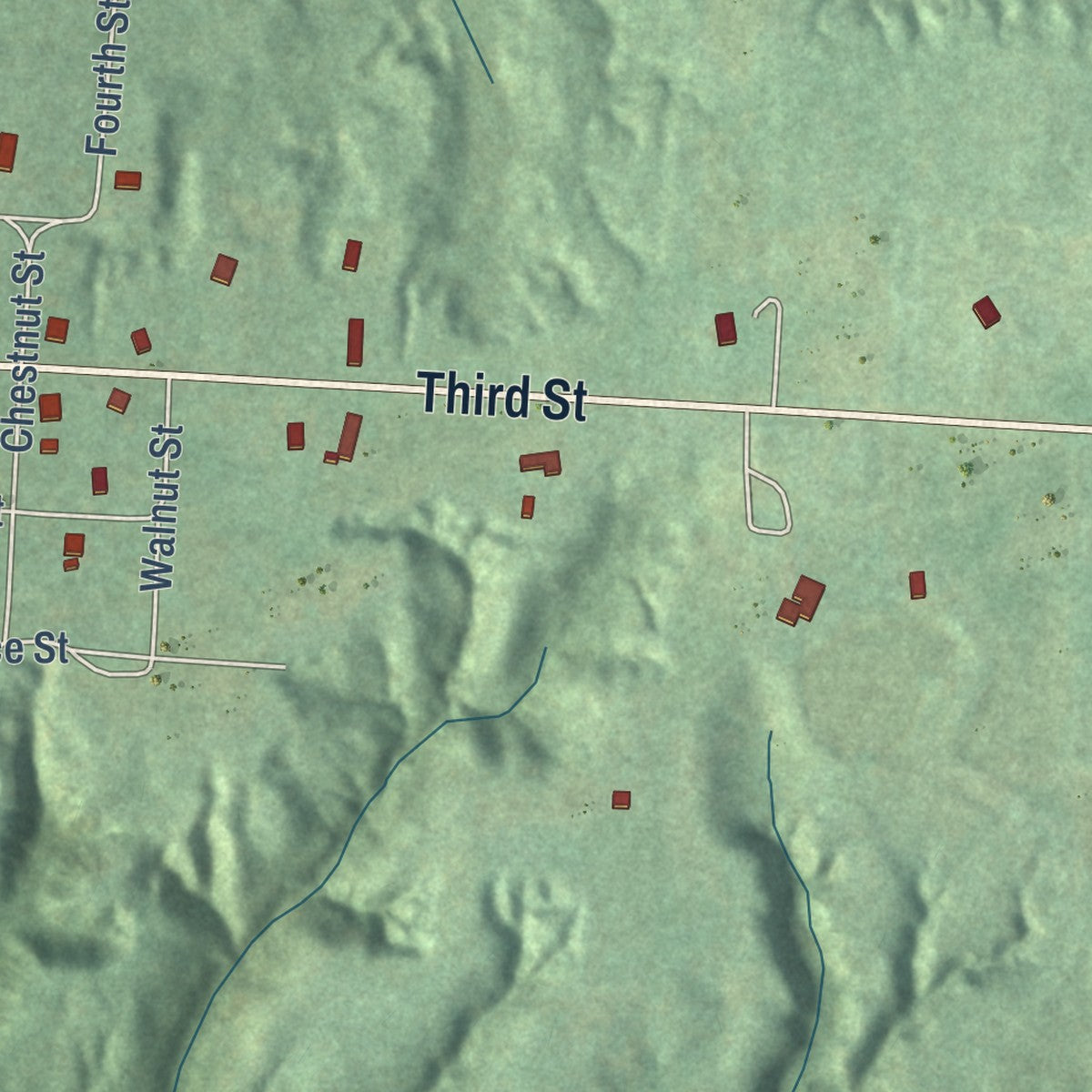 Close-up of the map of La Grange, Tennessee print showing street and building detail