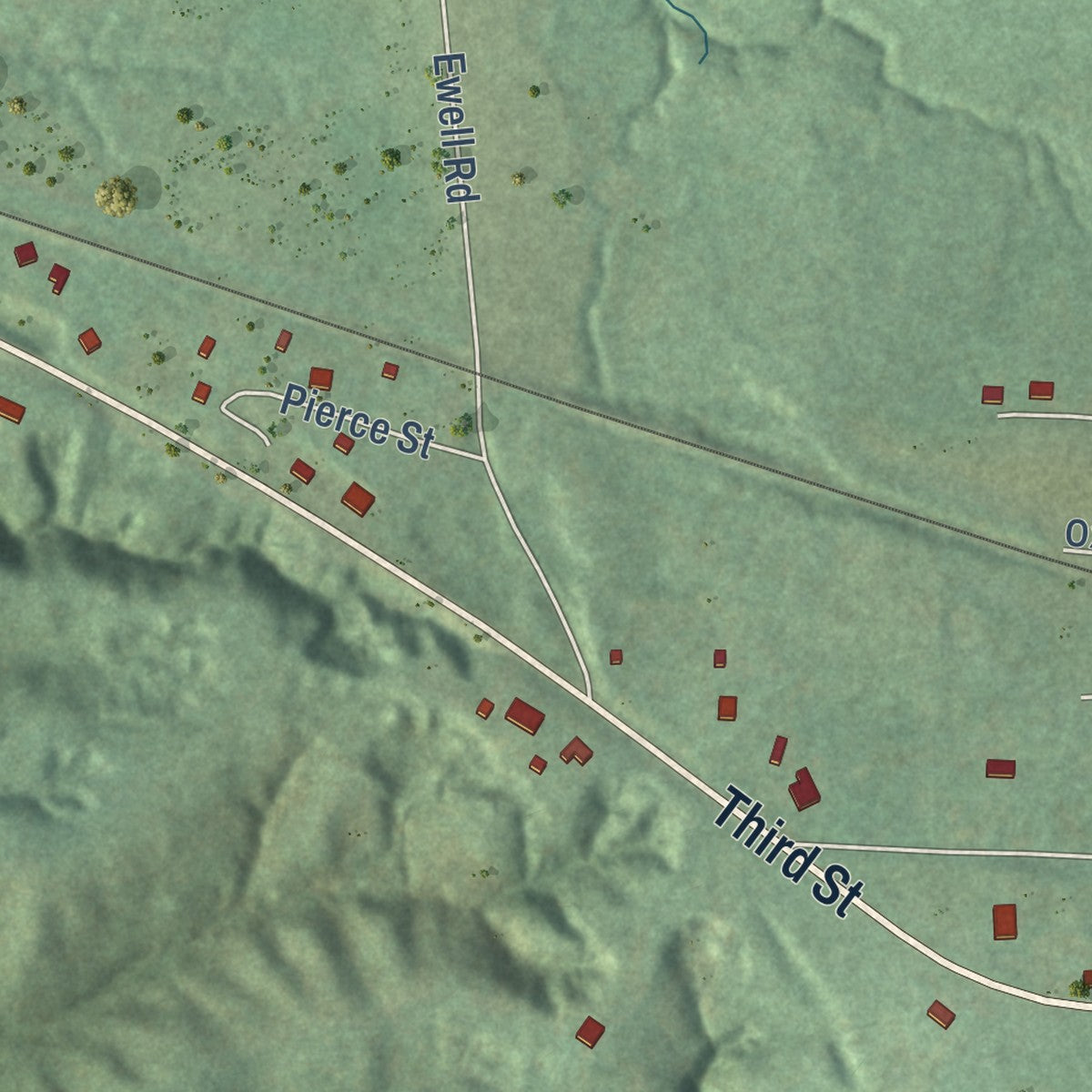 Second close-up of the map of La Grange, Tennessee print showing more streets and buildings