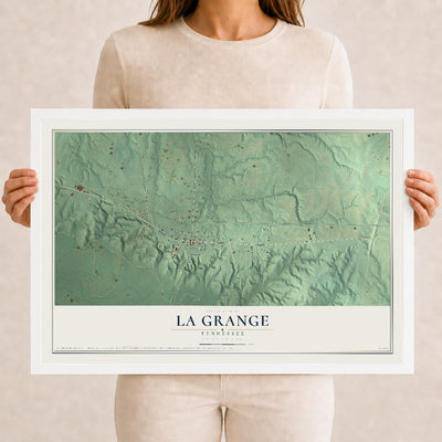 Map of La Grange, Tennessee, 12 x 18 inch print in a white wood frame