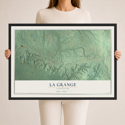 Map of La Grange, Tennessee, 24 x 36 inch print in a black wood frame
