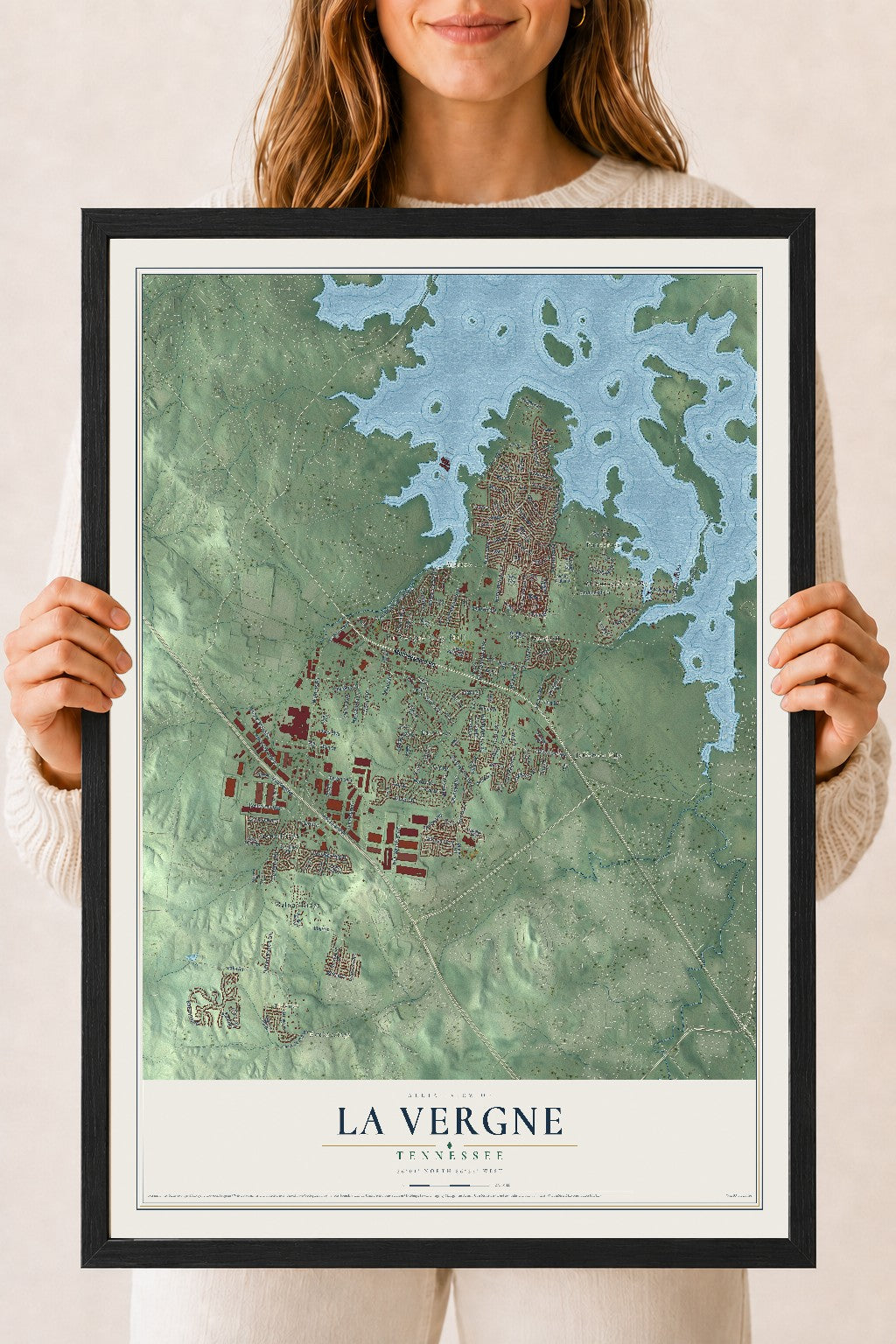 Map of La Vergne, Tennessee, 18 x 24 inch print in a black wood frame