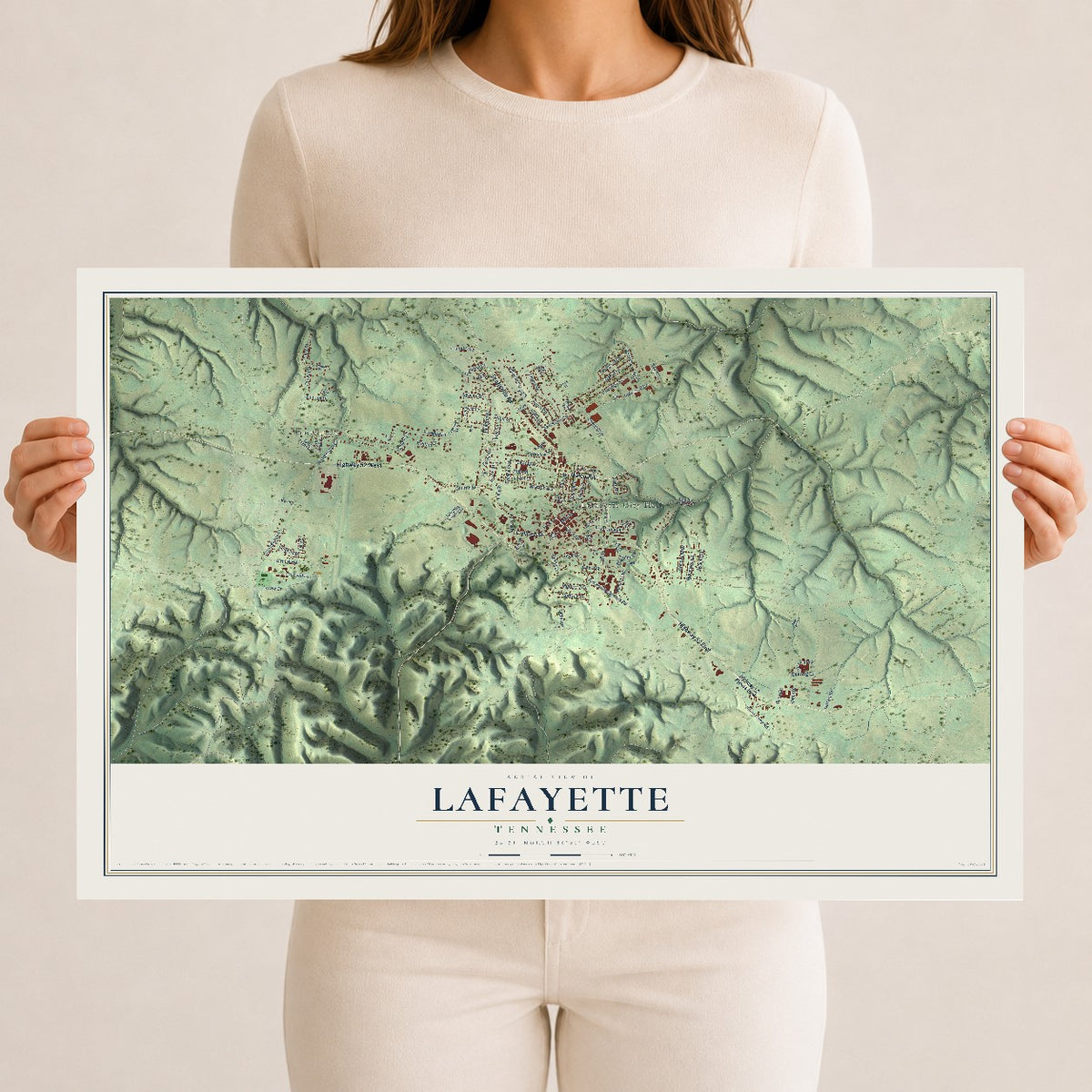 Map of Lafayette, Tennessee, 12 x 18 inch unframed archival matte print