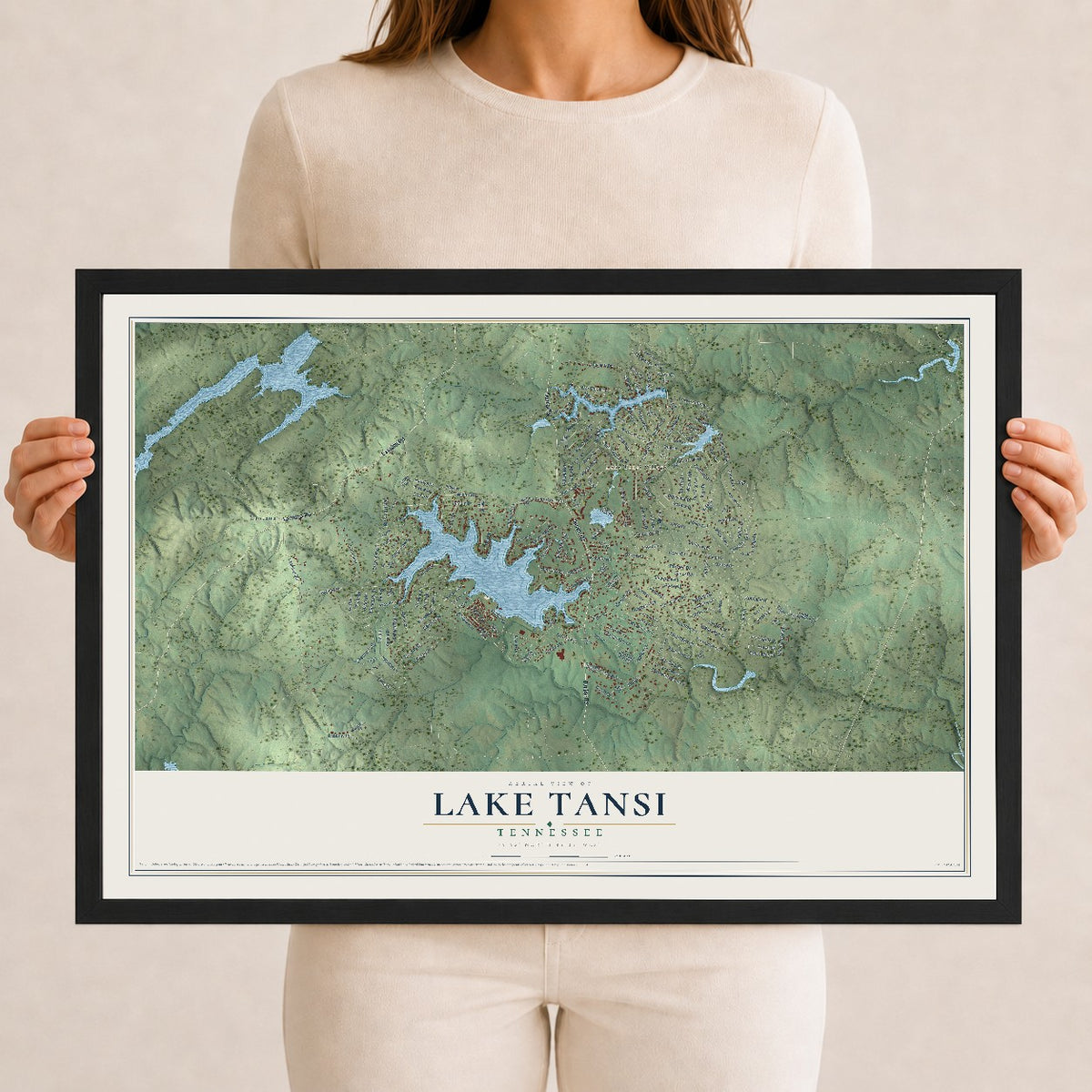 Map of Lake Tansi, Tennessee, 12 x 18 inch print in a black wood frame