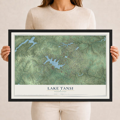 Map of Lake Tansi, Tennessee, 12 x 18 inch print in a black wood frame