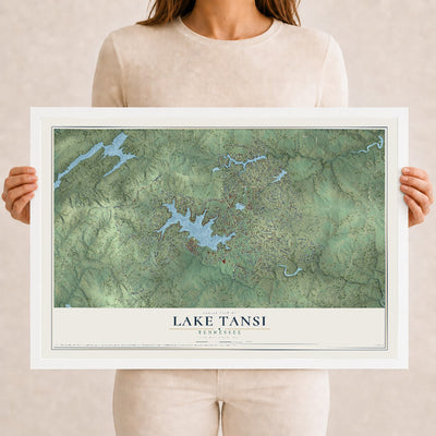 Map of Lake Tansi, Tennessee, 12 x 18 inch print in a white wood frame