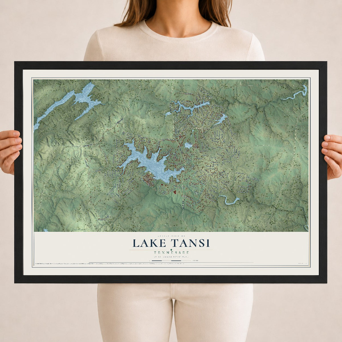 Map of Lake Tansi, Tennessee, 18 x 24 inch print in a black wood frame