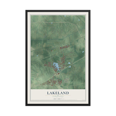 Map of Lakeland, Tennessee, 12 x 18 inch print in a black wood frame