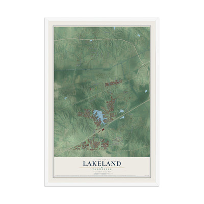 Map of Lakeland, Tennessee, 12 x 18 inch print in a white wood frame