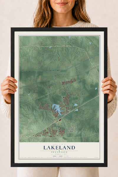 Map of Lakeland, Tennessee, 18 x 24 inch print in a black wood frame
