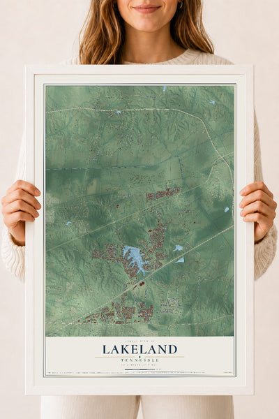 Map of Lakeland, Tennessee, 18 x 24 inch print in a white wood frame