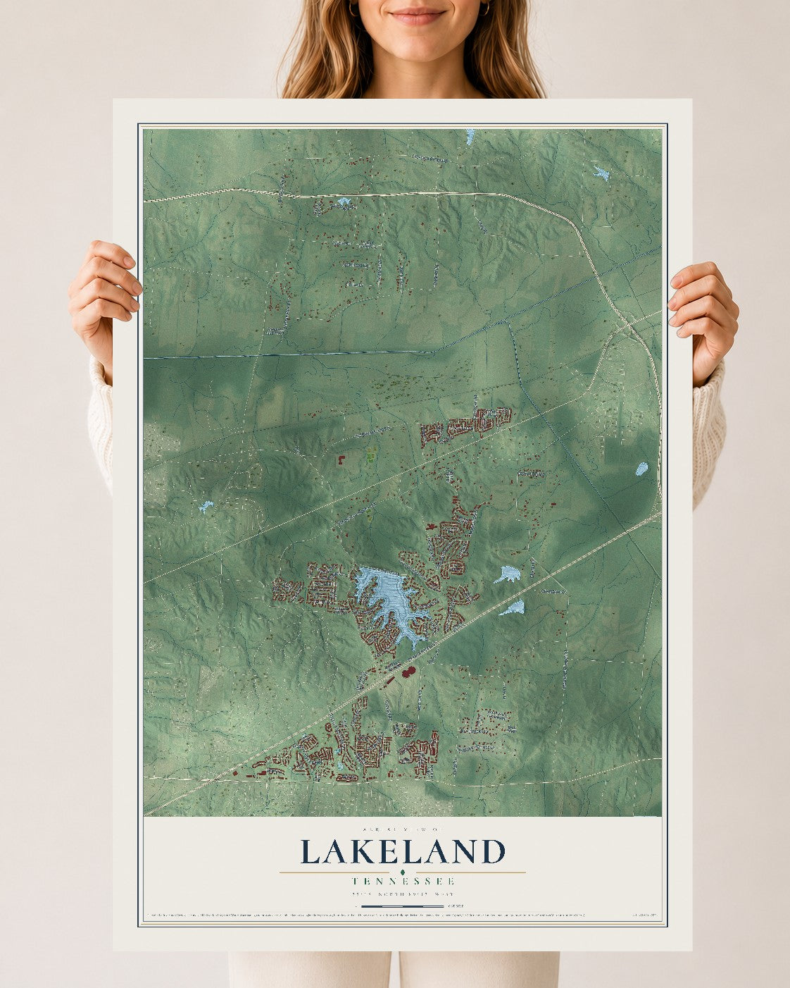 Map of Lakeland, Tennessee, 24 x 36 inch unframed archival matte print