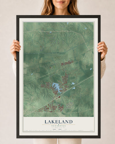 Map of Lakeland, Tennessee, 24 x 36 inch print in a black wood frame