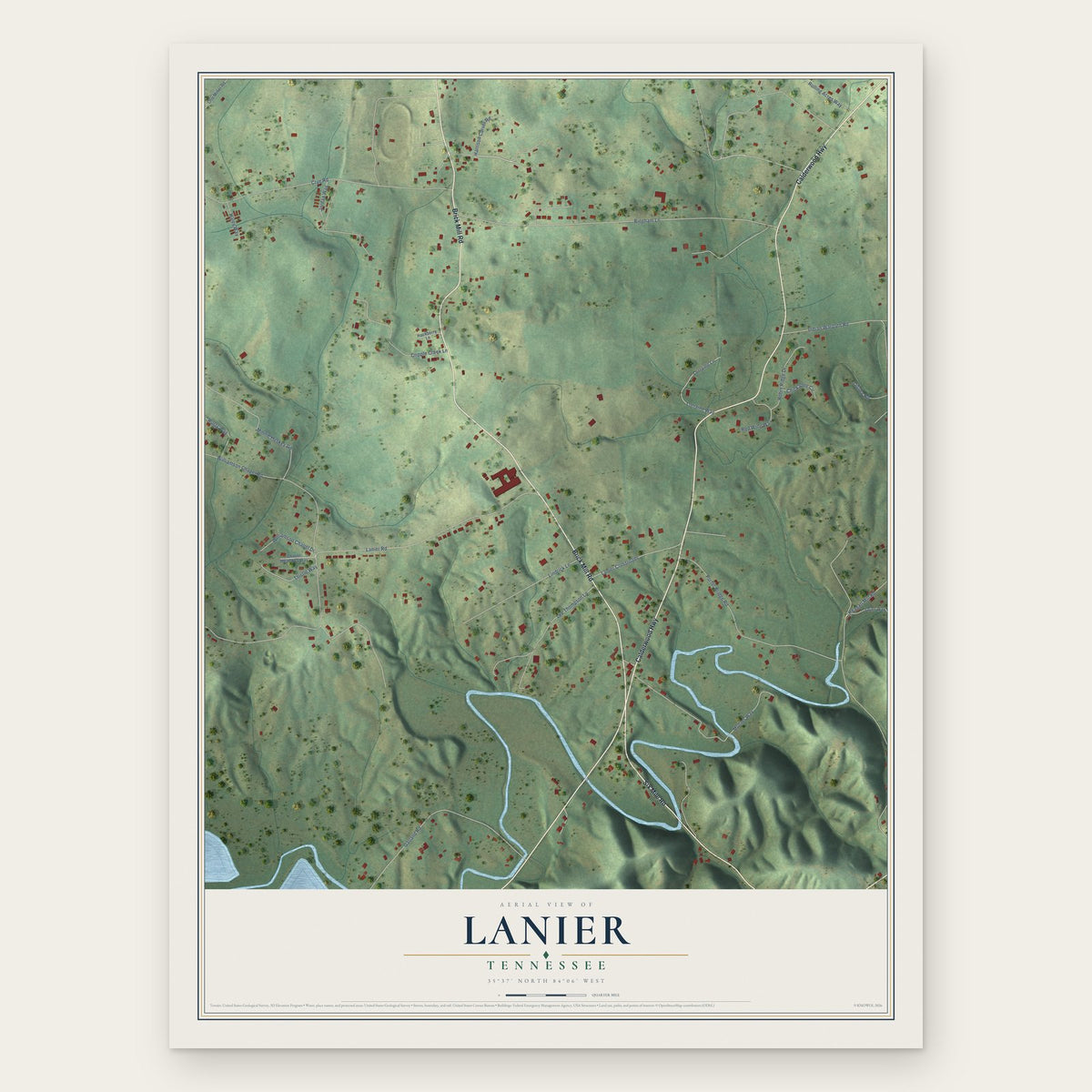 Lanier, Tennessee map print, the full design