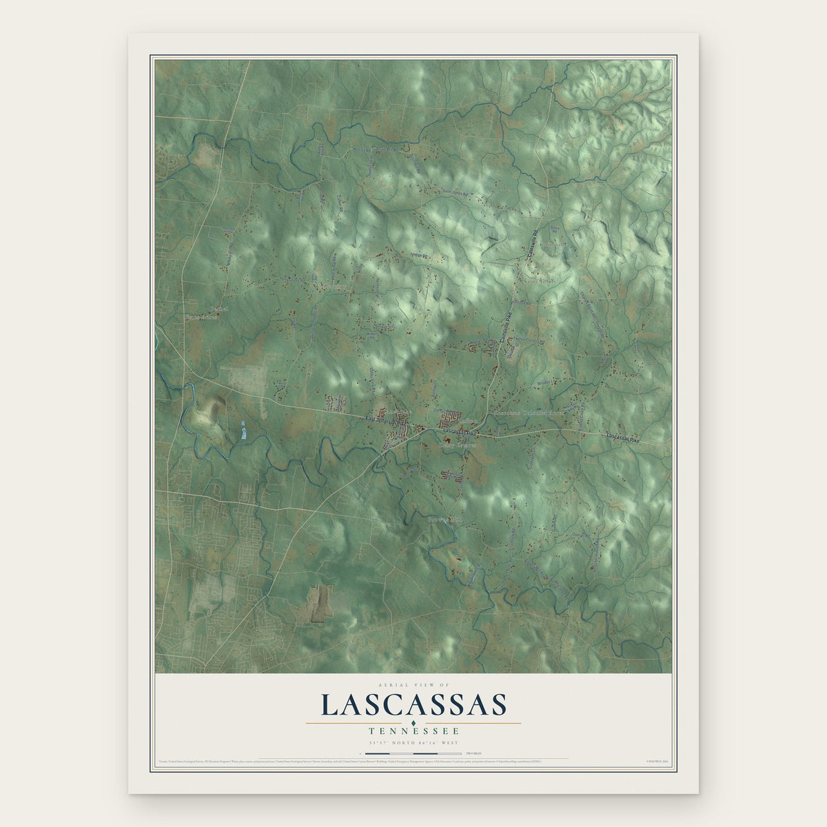 Lascassas, Tennessee map print, the full design