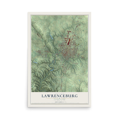 Map of Lawrenceburg, Tennessee, 12 x 18 inch unframed archival matte print