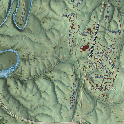 Second close-up of the map of Lawrenceburg, Tennessee print showing more streets and buildings