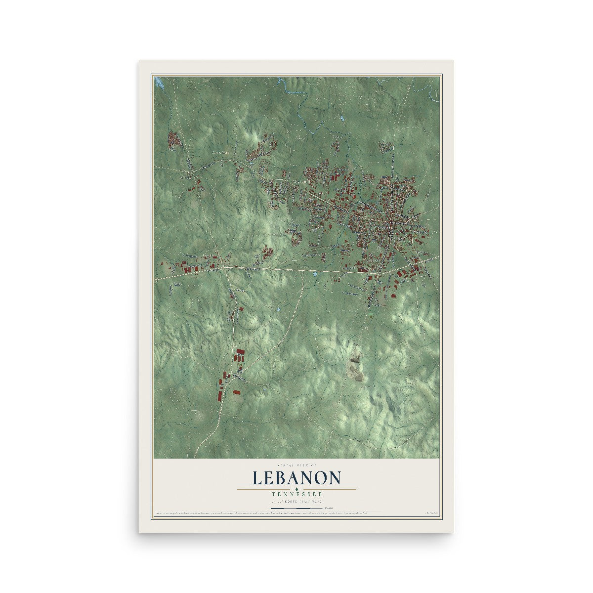 Map of Lebanon, Tennessee, 12 x 18 inch unframed archival matte print