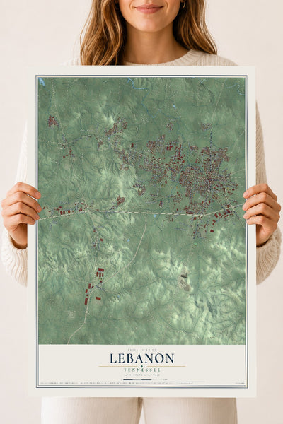 Map of Lebanon, Tennessee, 18 x 24 inch unframed archival matte print