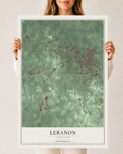 Map of Lebanon, Tennessee, 24 x 36 inch unframed archival matte print