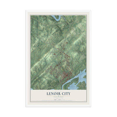 Map of Lenoir City, Tennessee, 12 x 18 inch print in a white wood frame